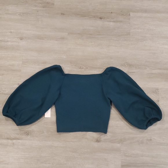 NWT Maeve Cross-Front Puff-Sleeve Top in Slate (Dark Teal), XXS - Picture 4 of 7